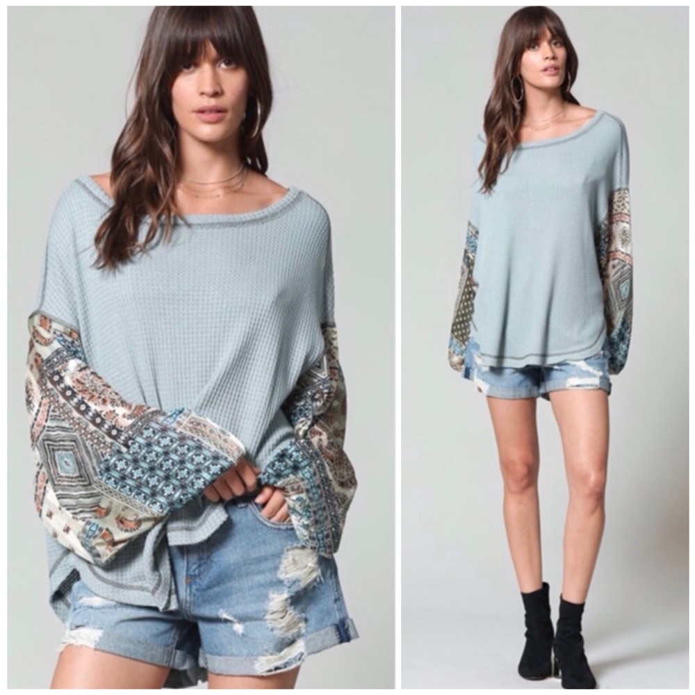 LAST1️⃣//SAGE WAFFLE GYPSY BOHO TOP